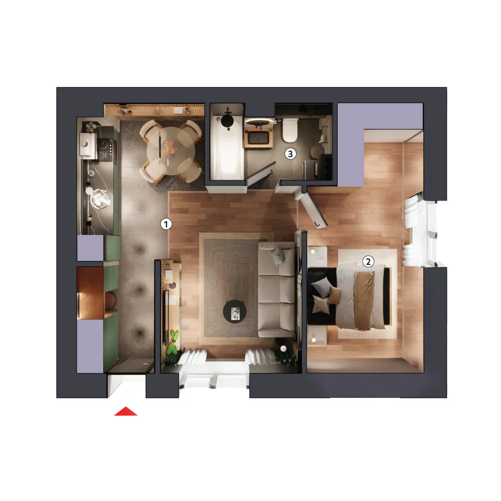 plan apartament Studio dublu tip 2E parter