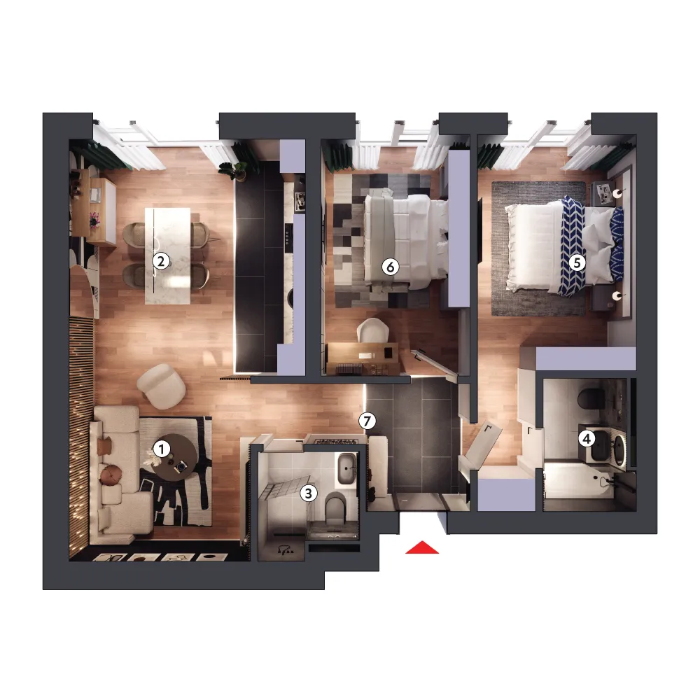 plan apartament Apartament 3 camere tip 3B parter